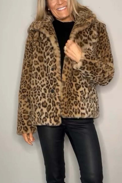 Leopard Elegance™ - Vinterkappa med Revers och Konstpäls