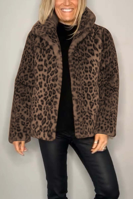 Leopard Elegance™ - Vinterkappa med Revers och Konstpäls