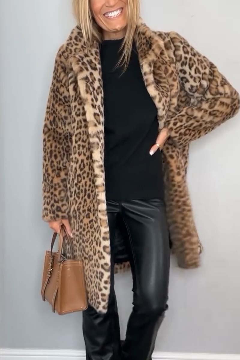 Leopard Elegance™ - Vinterkappa med Revers och Konstpäls