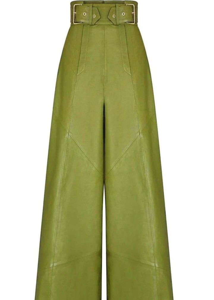 Alisha - Högmidjade Wide-Leg PU Läderbyxor