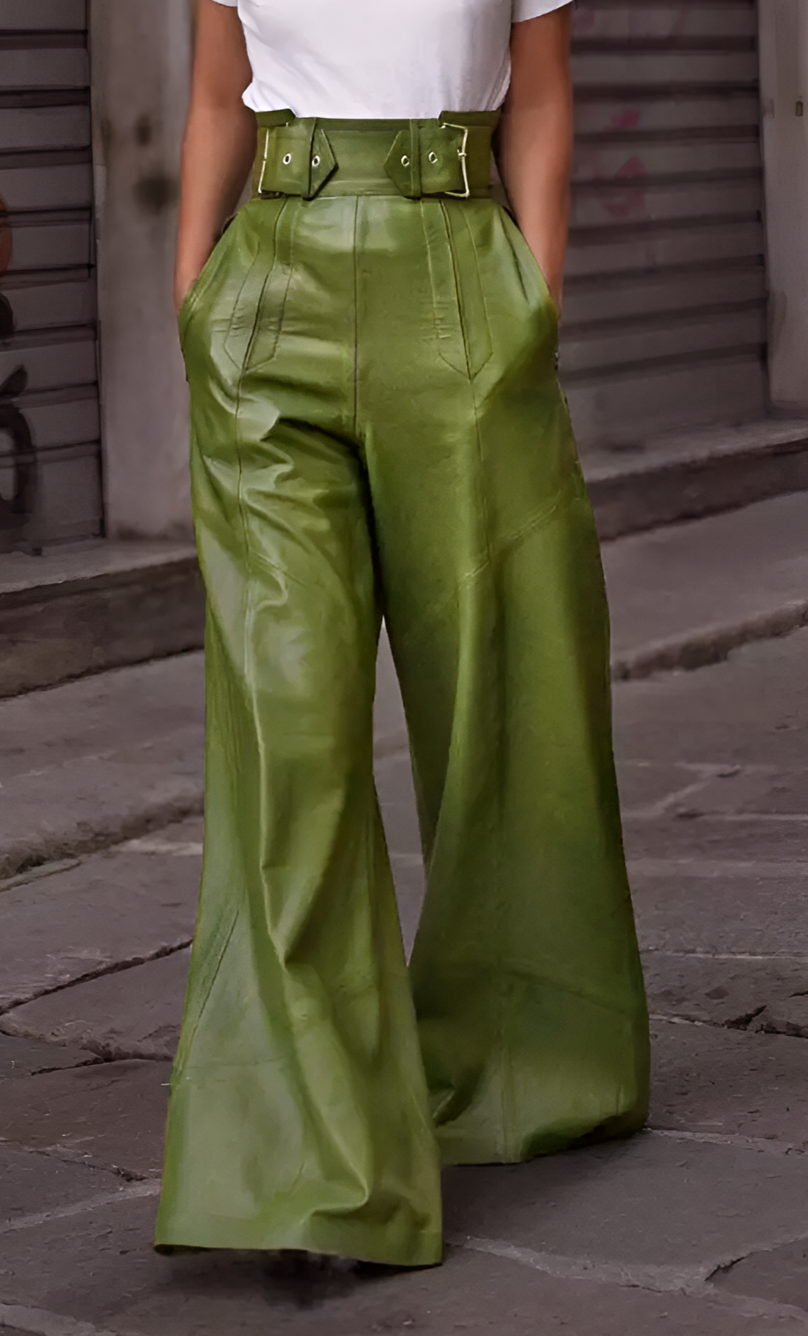 Alisha - Högmidjade Wide-Leg PU Läderbyxor